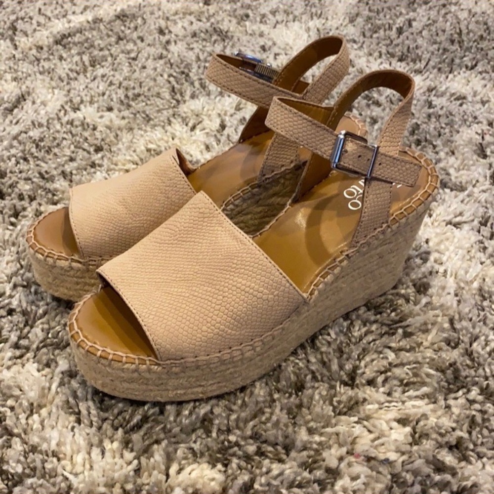 Franco Sarto Blush Taupe Espadrille Wedge Sandals Cushioned Comfort 7.5